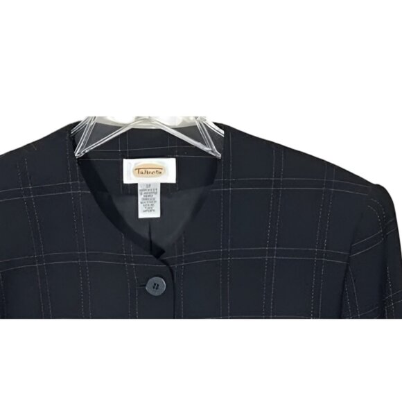 Talbots Classic Midnight Navy Black White Windowpane Check Plaid Wool Blazer 12 - Picture 4 of 4